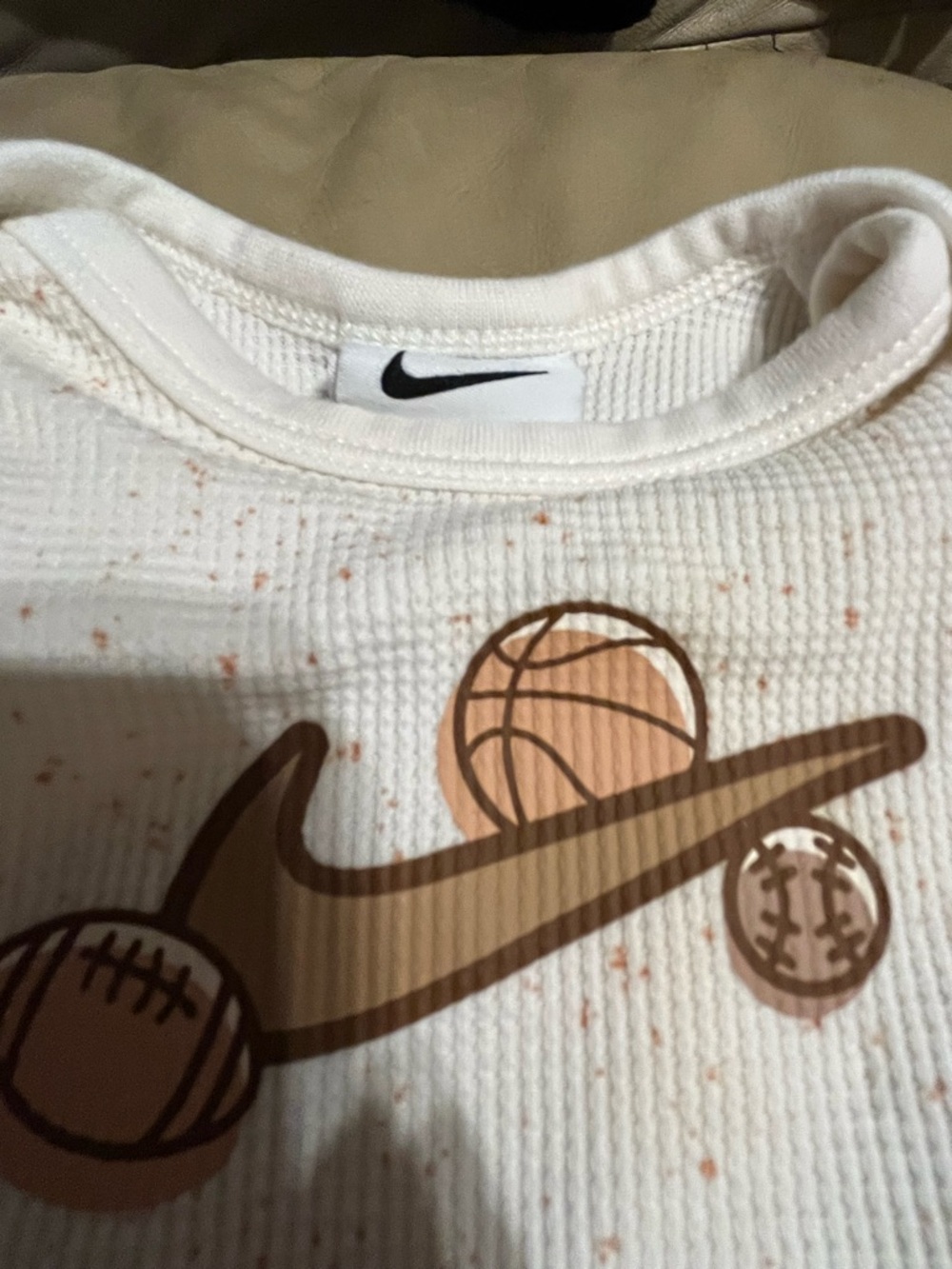 Nike White Waffle Sports Top with Brown Graphic